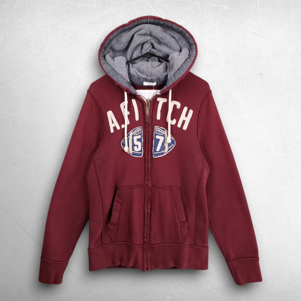 VTG Y2K Abercrombie & Fitch Muscle Hoodie Mens M Burgundy Preppy Gorpcore Skater